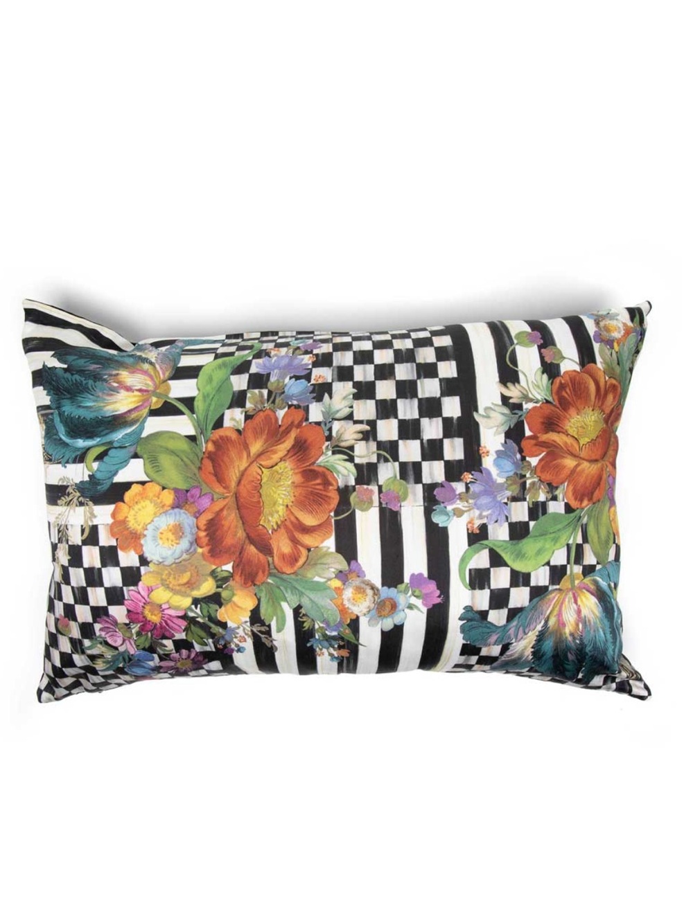 Mackenzie Childs Courtly Flower 
Market Lumbar Pillow Case Black & White Check